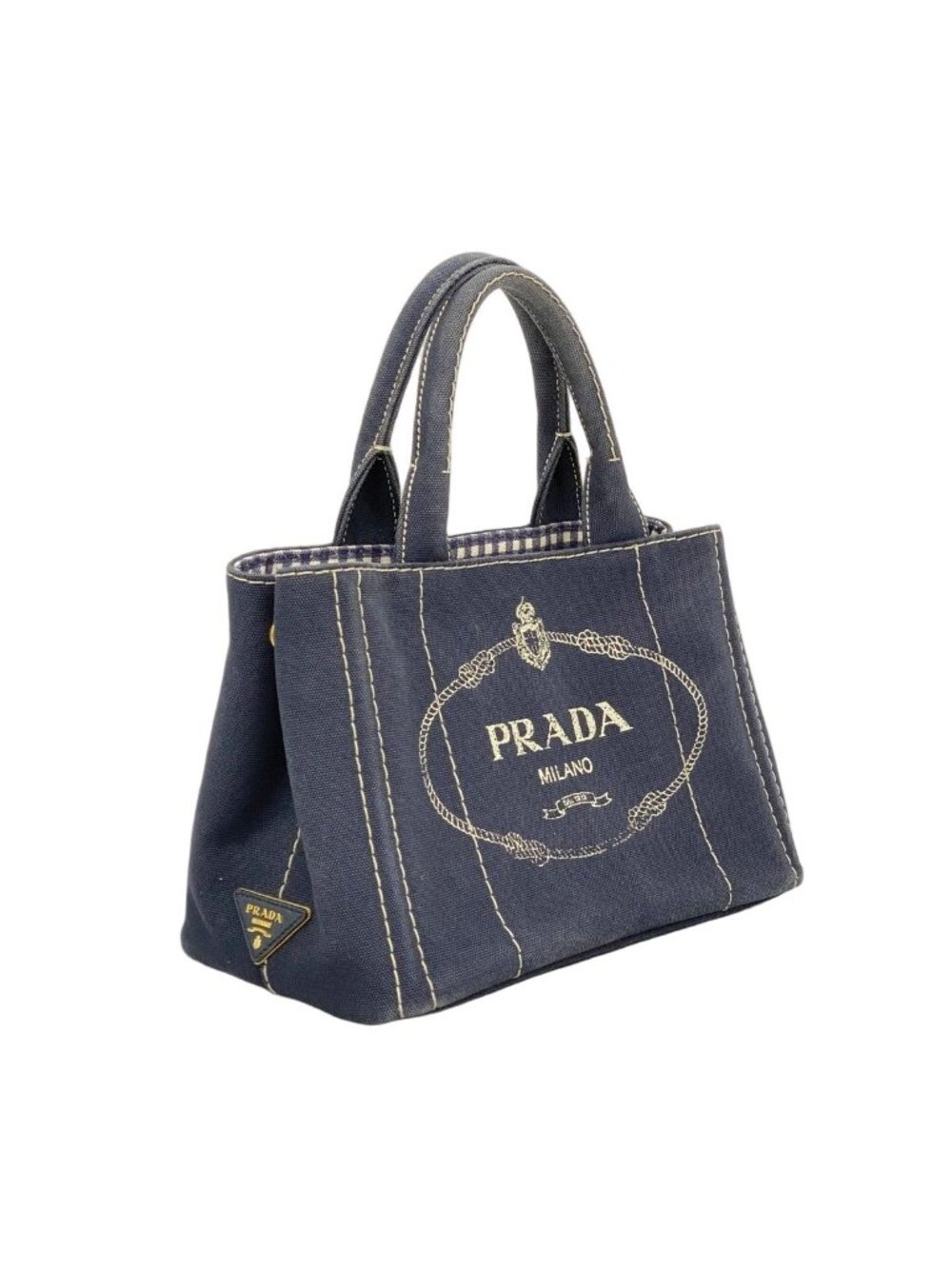 Prada Tote Canapa Canvas Navy Gold - Picture 2 of 10